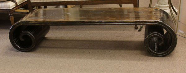 Asian Wooden Low Table with Scrolled Ends. Splits to (1 of 1)