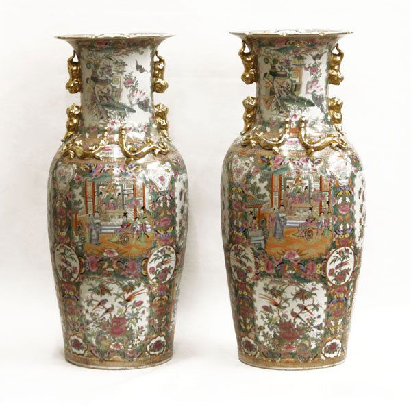 Pair of Palace Size Chinese Rose Medallion Vases. Minor (1 of 1)