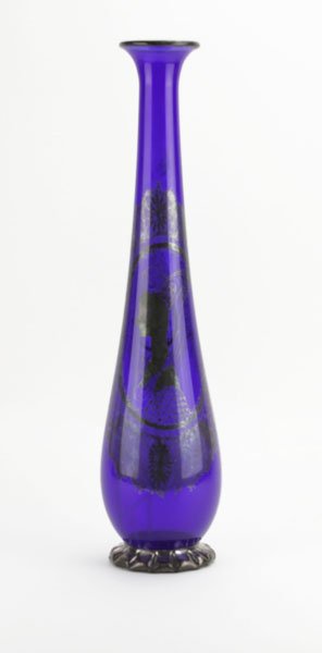 Large Cobalt Blue and Silver Overlay Vase. Good (1 of 1)