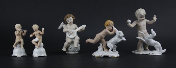 Lot of Five (5) Vintage German Porcelain Cherub (1 of 1)
