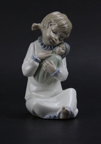 Nao Lladro Porcelain Figure Girl Holding Doll. Stamped (1 of 1)