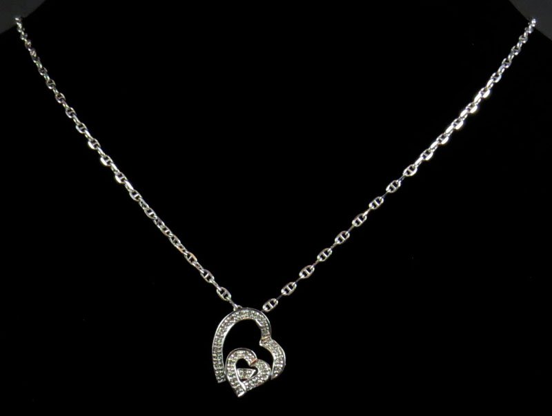 14 Karat White Gold and Diamond Heart Pendant and Neckl (1 of 1)