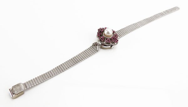 Lady's Vintage Ruby, Pearl and 14 Karat White Gold Brac (1 of 2)