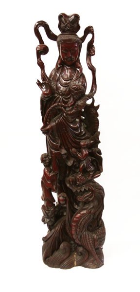 Large Vintage Oriental Wood Carved Kwan-Yin Sculpture. (1 of 1)
