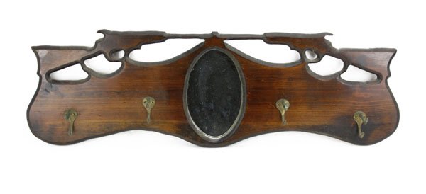 Vintage Wooden Coat/Hat Rack with Mirror. Brass Hooks. (1 of 1)