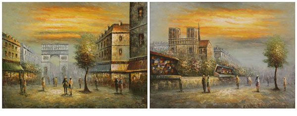 Two (2) Oil on Canvas Street Scenes Signed Lower Right. (1 of 1)