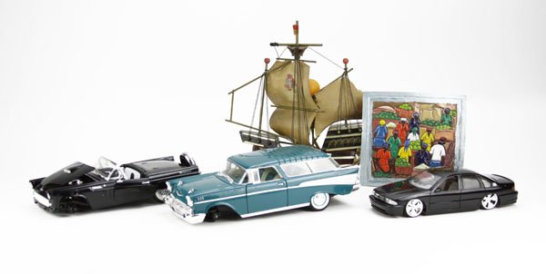 Box Lot of Assorted Pieces. Includes Model Cars, Lamp, (1 of 1)