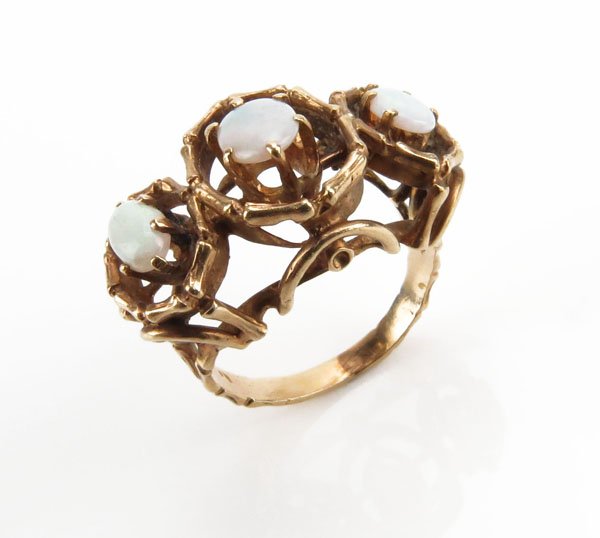 Art Deco 14 Karat Yellow Gold and 3 Opal Center stone (1 of 1)