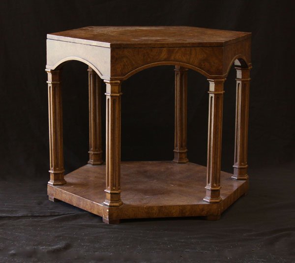 Vintage Octagonal Burlwood Side Table. Unsigned. Nicks (1 of 1)
