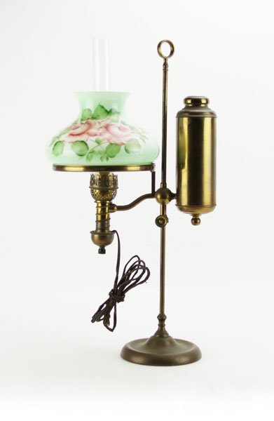 Antique Brass Student Lamp with Handpainted Shade. (1 of 1)