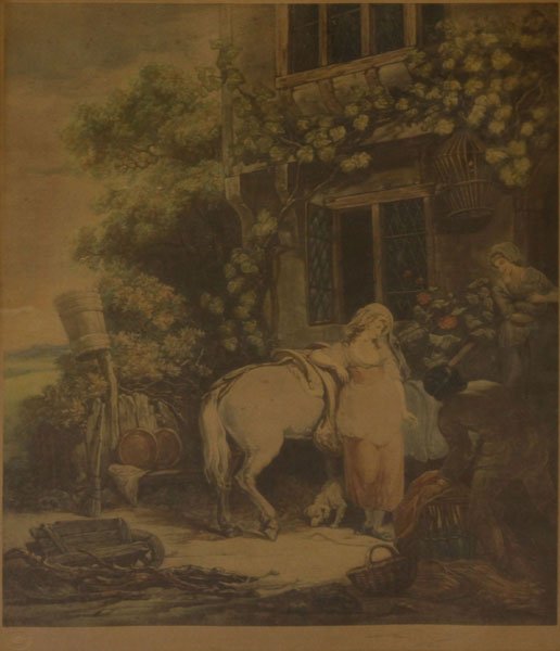 after: Francis Wheatley English-Irish (1747-1801) Mezzo: after: Francis Wheatley English-Irish (1747-1801) Mezzotint by Eugene Lily "Repairing to Market" Blindstamp Lower Left "Printsellers Association" Good Condition. Frame Measures 28" by 24". Shipping $9