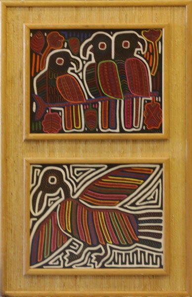 Two (2) Vintage Mola "Birds" Textile Art Framed in Staw (1 of 1)