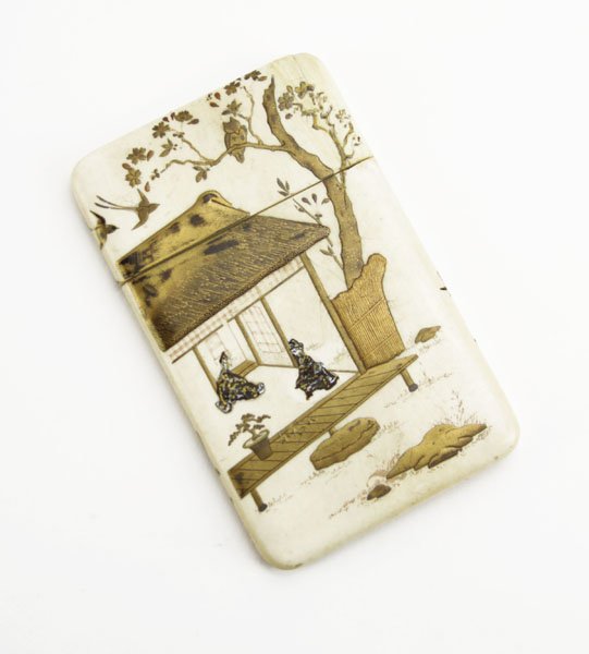 Antique Japanese Shibayama Ivory Brass Inlaid Card Hold (1 of 2)