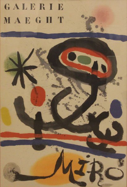 Joan Miro Gallerie Maeght Poster. Good Condition. Measu: Joan Miro Gallerie Maeght Poster. Good Condition. Measures 31-1/4" H by 23-1/4" W. Shipping $85.00