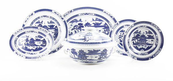 Twenty-One (21) Pc Chinese Blue and White Partial (1 of 1)