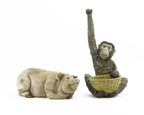 Vintage Concrete Pig Statue along with Seated Monkey (1 of 1)