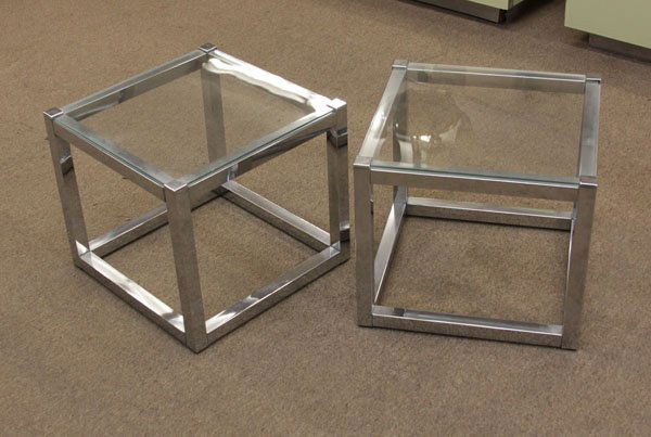 Pair of Mid Century Chrome and Glass Low Tables. Unsign (1 of 1)