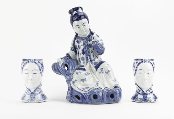 Chinese Blue and White Porcelain Seated Figurine along (1 of 1)