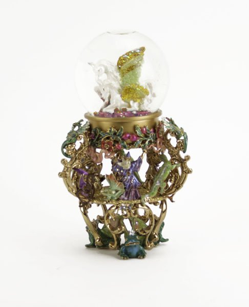 Enamel Fantasy Style Snow Globe. Good Condition. Measur: Enamel Fantasy Style Snow Globe. Good Condition. Measures 9-1/2" H by 5-1/2" W. Shipping $30.00