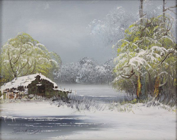 Signed David Days Oil on Board of a Winter Scene. Good (1 of 1)