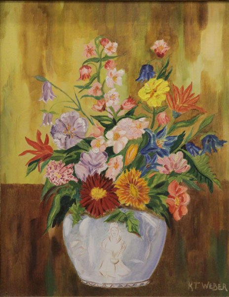 K.T. Weber (20th Century) Framed Oil on Canvas Still (1 of 1)