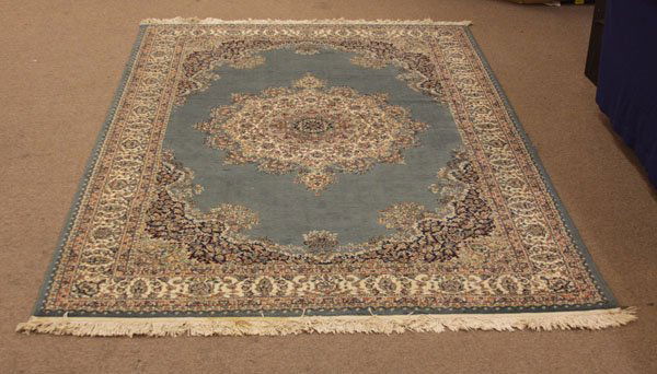 Machine Made Green Floral Area Rug. Stain Near Fridges, (1 of 1)