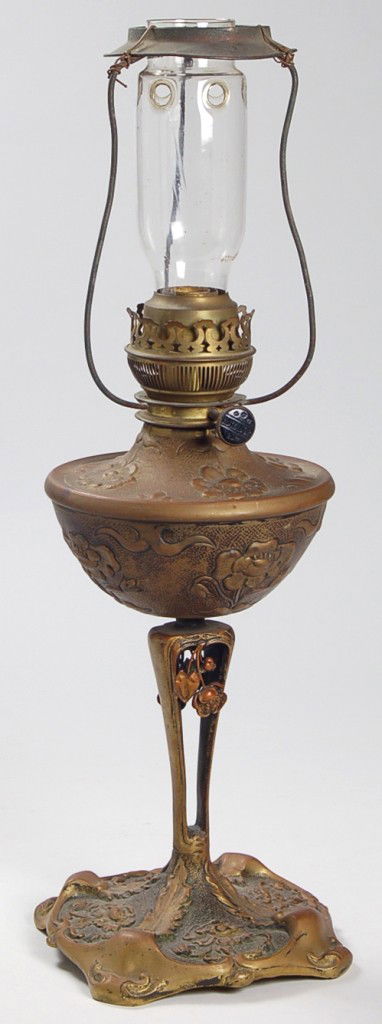 French Art Nouveau Oil Lamp: French Art Nouveau Oil Lamp. 21" tall