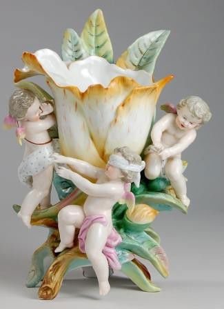 Rare KPM Triple Cherub Vase: Rare and Fine KPM Triple Cherub Vase. 11" H.