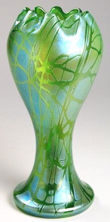 Lg. LOETZ PAMPAS Crimped Edge Vase: Lg. LOETZ PAMPAS Crimped Edge Vase. Circa 1899.Unsigned. Very nice form and decoration. 12"H, 5-1/2"W.