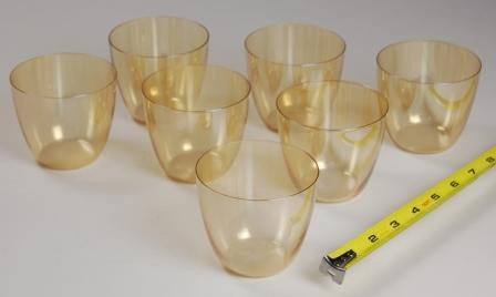 J. &L. LOBMEYR, VIENNA. 7 TUMBLERS: Lobmeyr glass Vienna, Austria Circa 1930. Thin colorless glass with golden lustre. 7 Cocktail tumblers glasses. Each 2-3/4" tall See other Lobmeyr glass in this aucion. $20 SHIPPING TO EUROPE ON THIS 