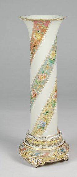 Lg. Victorian Decorated Opaline Vase. Hand painted: Lg. Victorian Decorated Opaline Vase. Hand painted and enameled. 16" tall.