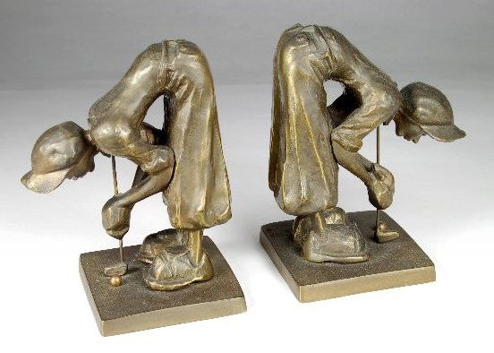 Art Deco Frankart Golfer Bookends: Art Deco Frankart Golfer Bookends signed Frankart. 8" H.