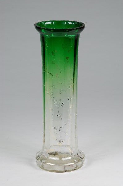 Daum Nancy Clear to Green Vase: Tall 13-3/4" Clear to green Daum Nance Vase. Very faint signature on bottom.