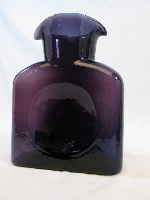 Purple Glass Blenko Double Spout Art Glass Bottle Va: 8"h x 6 1/4"w x 3"d.