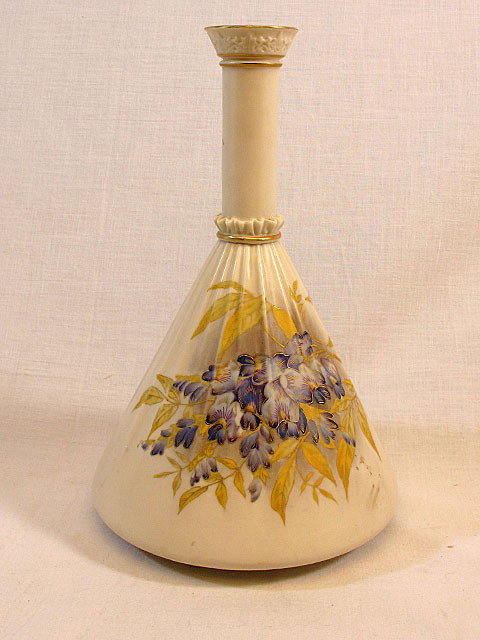 Royal Worcester Conical Vase with Narrow Bud Form N: 10" inverted trumpet vase signed Royal Worcester with hand painted violets.