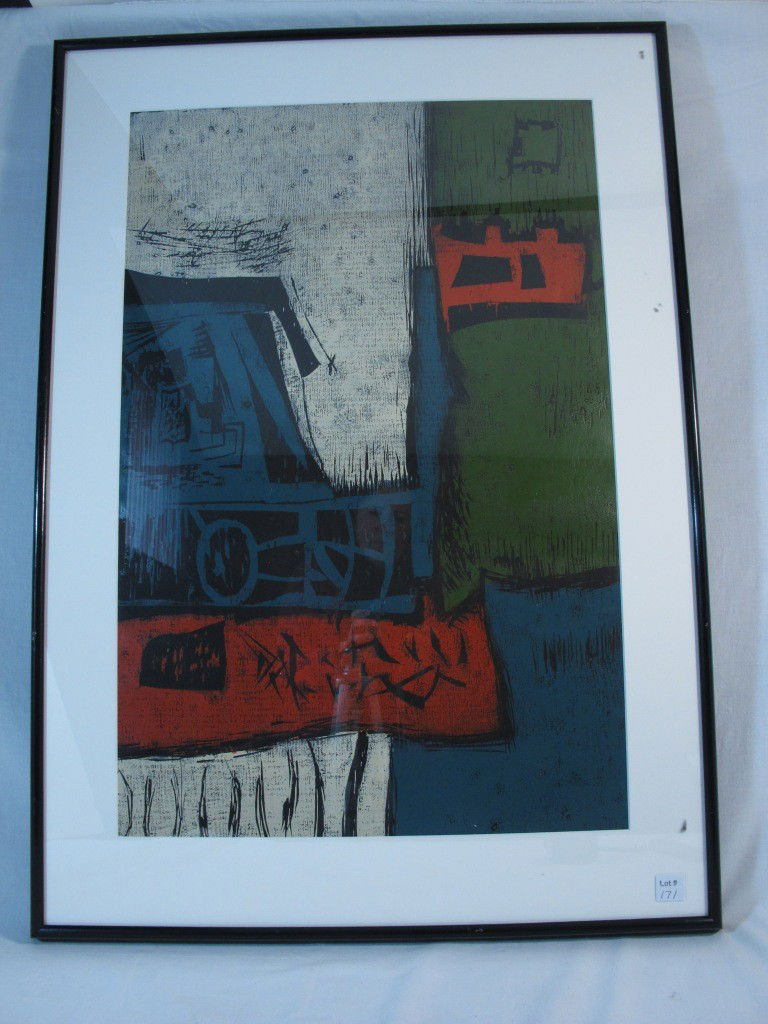 Framed Don Robertson Untitled Color Woodblock: 19 1/4" x 29 1/4" image, 26" x 36" framed.