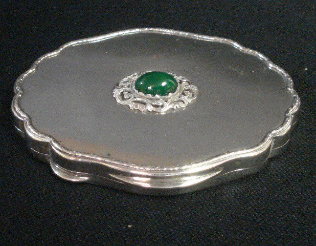 Sterling Silver Jeweled Compact: 3-3/1" W . Weight-3OzT