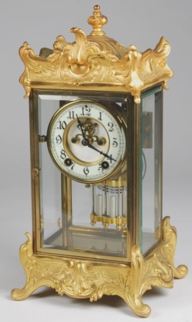 New Haven Crystal Regulator Clock: New Haven Clock Company 15 3/8" crystal regulator with open escapement.