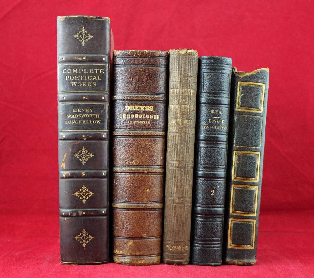 5 Leather & Canvas Bound Books  - 1853-1902 (1 of 8)