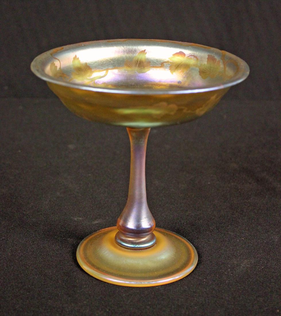 Tiffany Gold Favrile Glass Etched Compote (1 of 5)