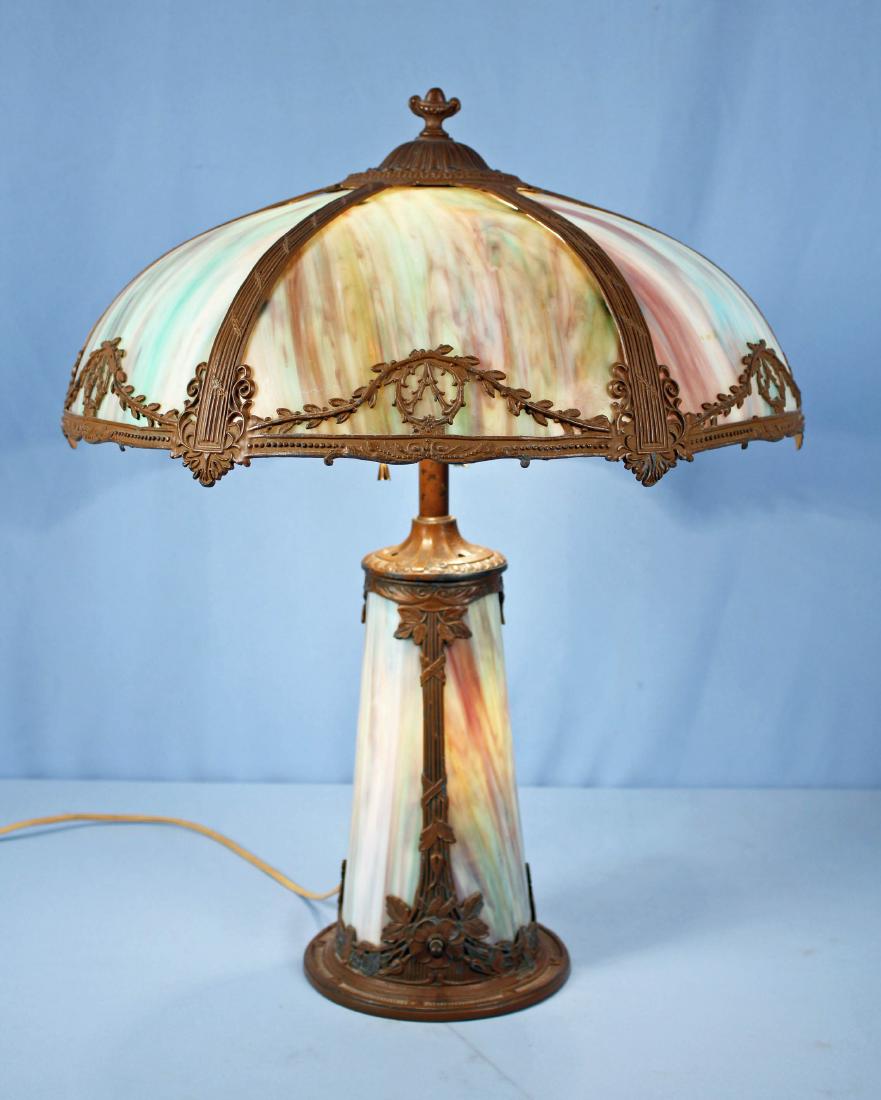 Pittsburgh Slag Glass Panel Lamp, Lighthouse Base (1 of 6)