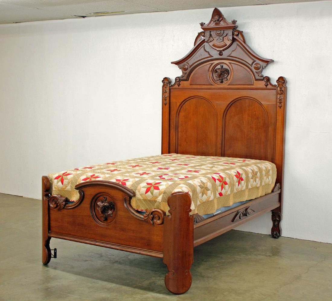 Mid 19th Century Walnut Bed with Roses (1 of 5)