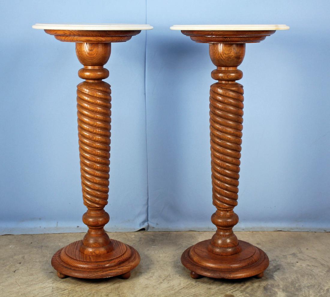 Pair of 20th C. Oak Spiral Twist M/T Pedestals (1 of 3)