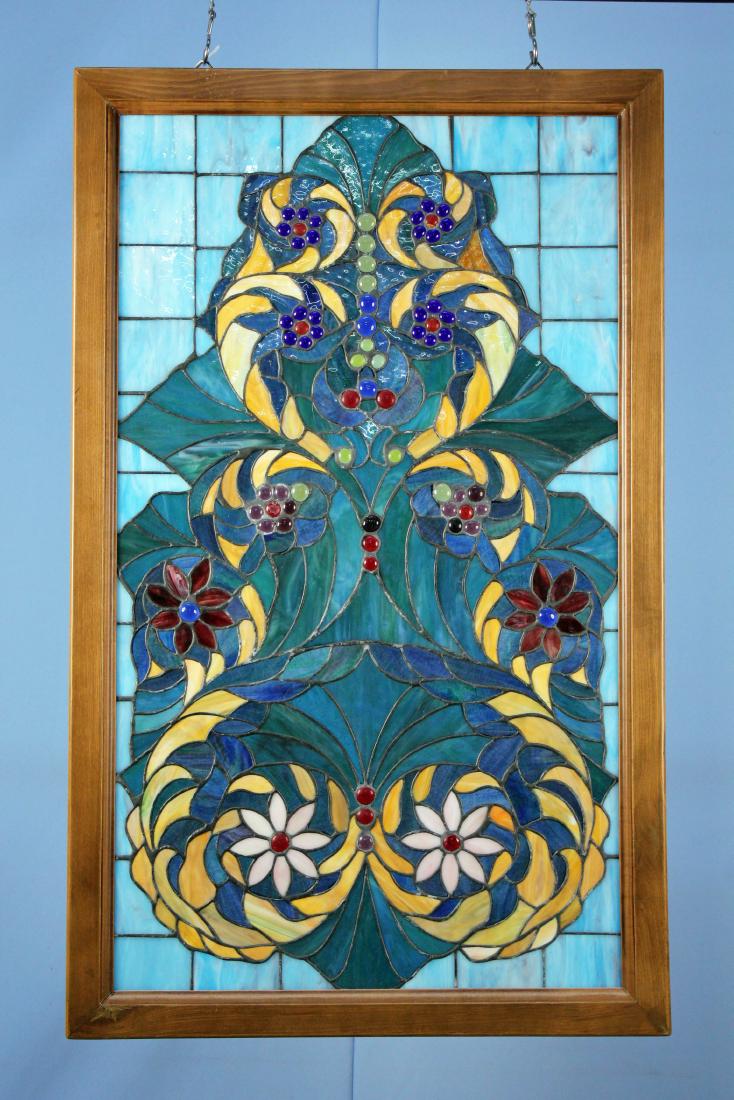 Modern Stained Glass Window Flowers with Blue (1 of 3)