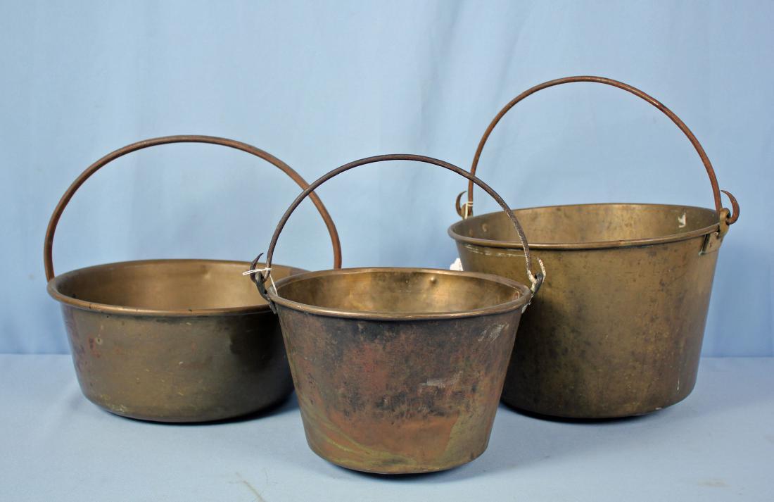 3 Brass Apple Butter Kettles H. W. Hayden's