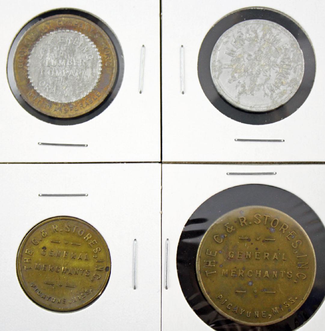 4 Mississippi Tokens; Picayune (3), Ora (1): C. & R. Mercantile Co.; C. & R. Store,; Easterling Lumber Co. Condition VF to AU, Aluminum, Brass, Bi-Medal, See Photos.