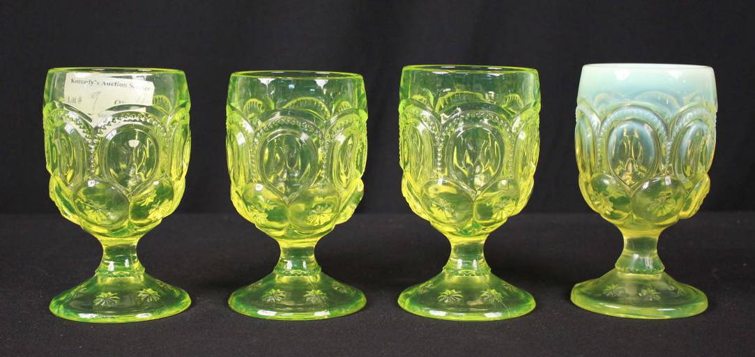 Four Moon & Stars Vaseline Glass Goblets