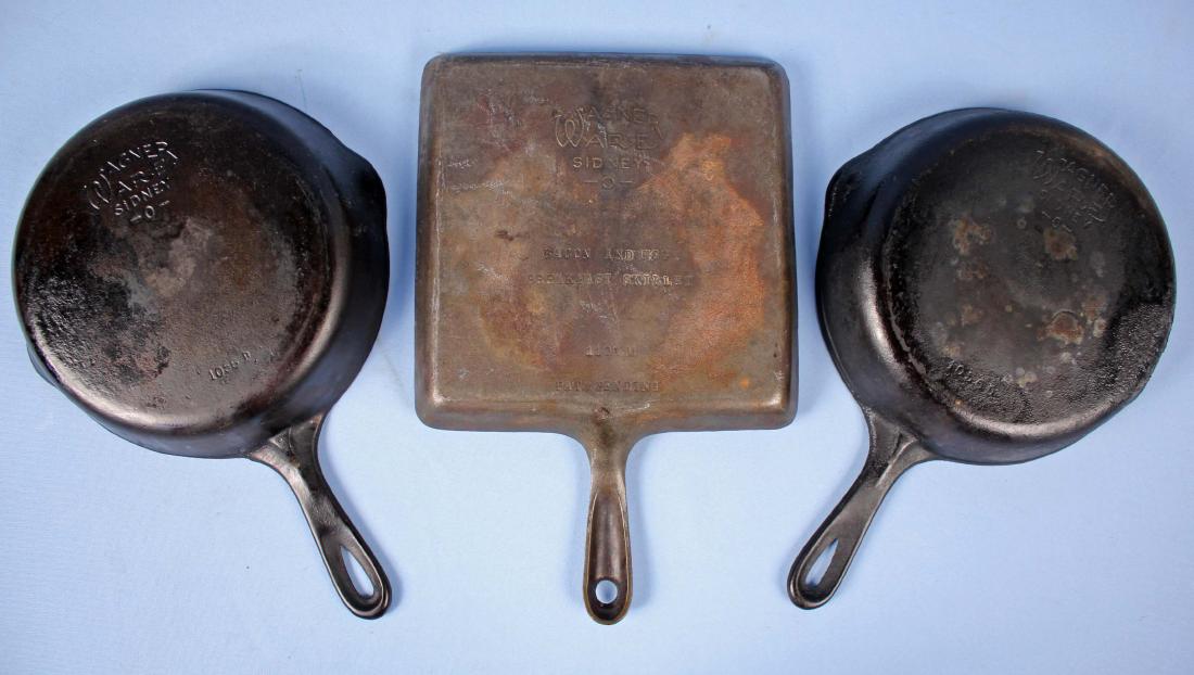 Three Wagner Cast Iron Skillets, Incl. Bacon & Egg (1 of 4)