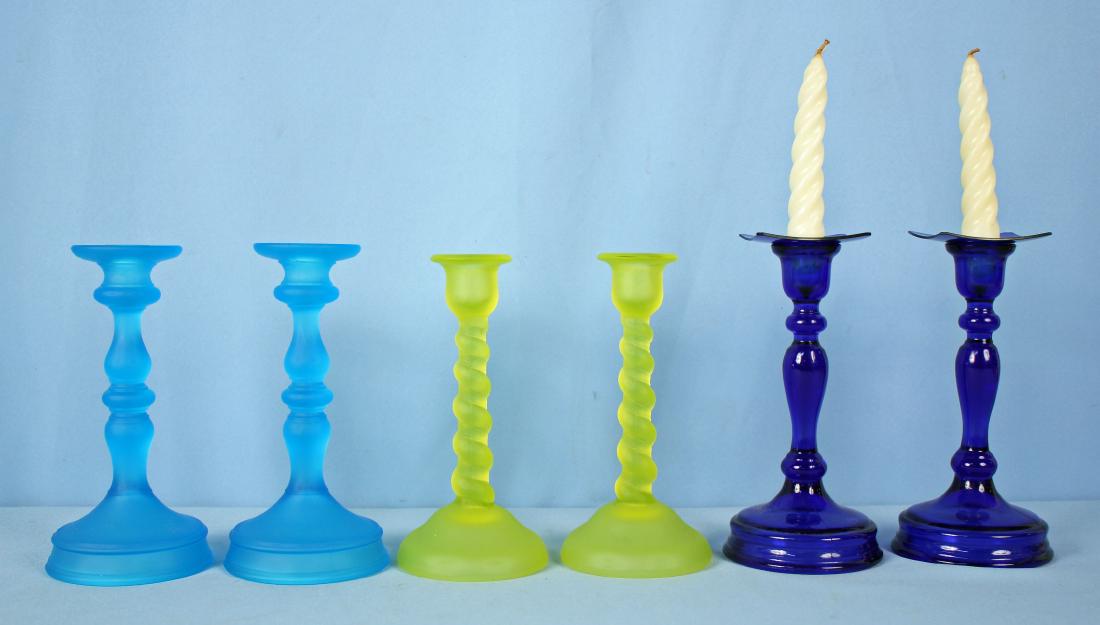 Three Sets of Glass Candlesticks C. 1930's (1 of 4)