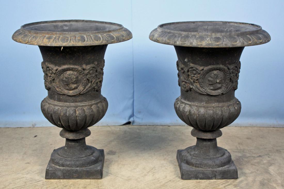 Two Grecian Style Cast Iron Flower Urns (1 of 4)